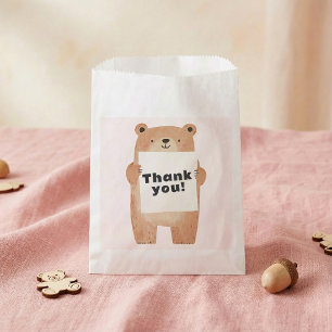 Cute Bear Holding name or message Sign pink Favour Bag