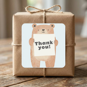 Cute Bear Holding name or message Sign Square Sticker