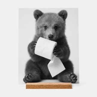 Cute Bear Holding Toilet Paper Funny Minimalist Acrylic Sign