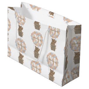 Cute Bear Hot Air Balloons Monogram Gender Neutral Large Gift Bag