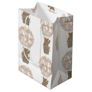Cute Bear Hot Air Balloons Monogram Gender Neutral Medium Gift Bag