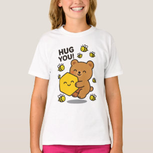 Cute Bear Hug Honeycomb Kawaii Bee Love Design T-Shirt