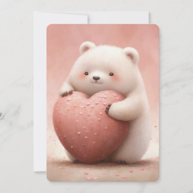 Cute Bear Hugging a Pink Heart Card (Front)