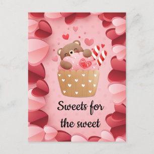 Cute Bear Hugging Cupcake Valentine Postcard