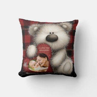 Cute Bear I Love You Grandma Custom Monogram Photo Throw Pillow