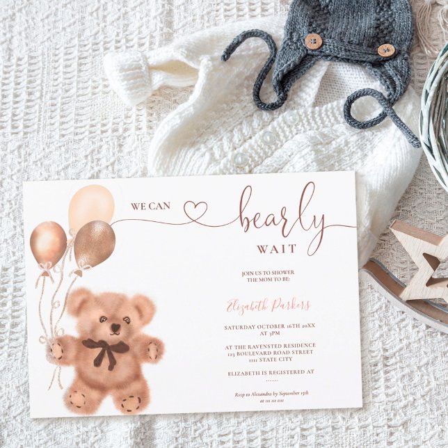 Cute bear illustration bearly wait baby shower invitation (Creator Uploaded)