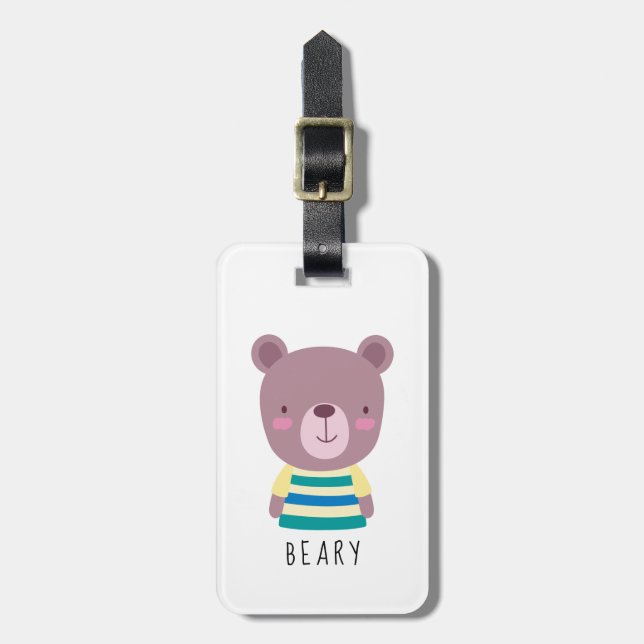 Cute Bear Illustration - Customizable Luggage Tag (Front Vertical)