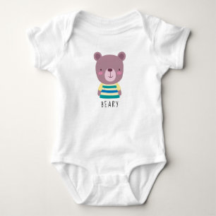 Cute Bear Illustration - Customizable Name Baby Bo Bodysuit