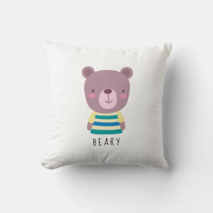 Cute Bear Illustration - Customizable Throw Pillow