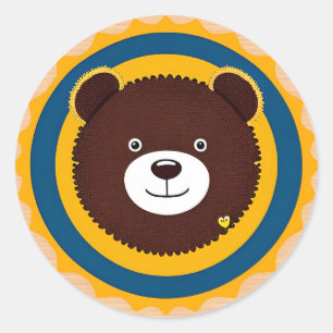 Cute Bear Illustration With Bright Colours Classic Round Sticker