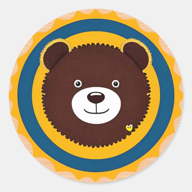 Cute Bear Illustration With Bright Colours Classic Round Sticker (Front)
