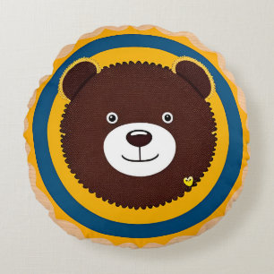 Cute Bear Illustration With Bright Colours Round Pillow