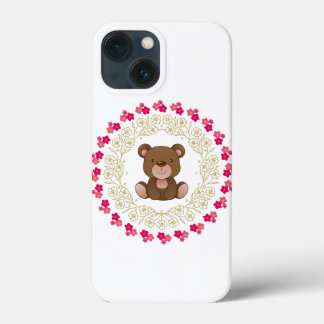 Cute bear in a floral wreath iPhone 13 mini case