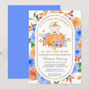 Cute Bear in a Pumpkin Boy Fall Baby Shower Invit Invitation