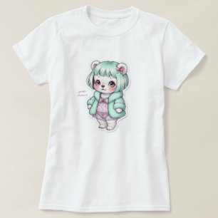 Cute Bear in Lingerie & Fur Coat - Unique Pastel T-Shirt