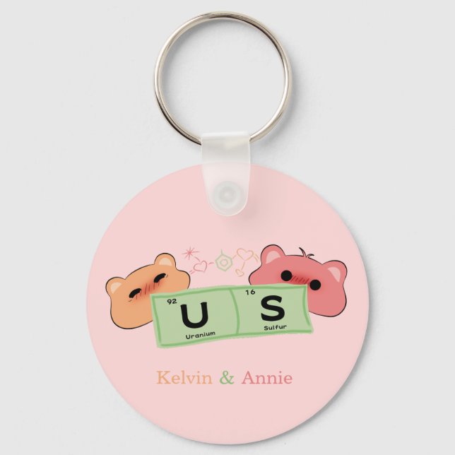 Cute Bear In Love "Us" Personalize Couple Keychain (Front)