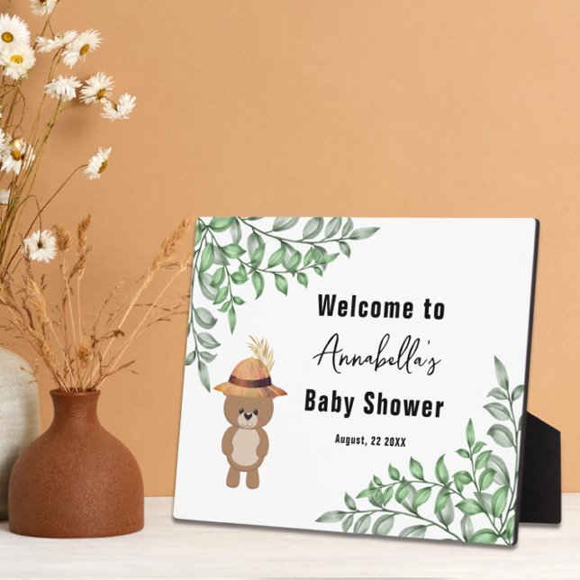 Cute Bear in the Wood Welcome Baby Shower Plaque (Creator Uploaded)