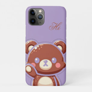 Cute Bear iPhone Case – Purple Minimal Teddy Bear
