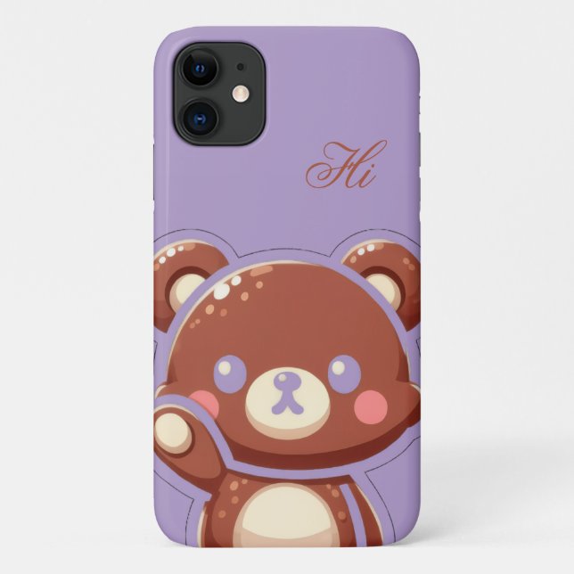 Cute Bear iPhone Case – Purple Teddy Bear Cover (Back)