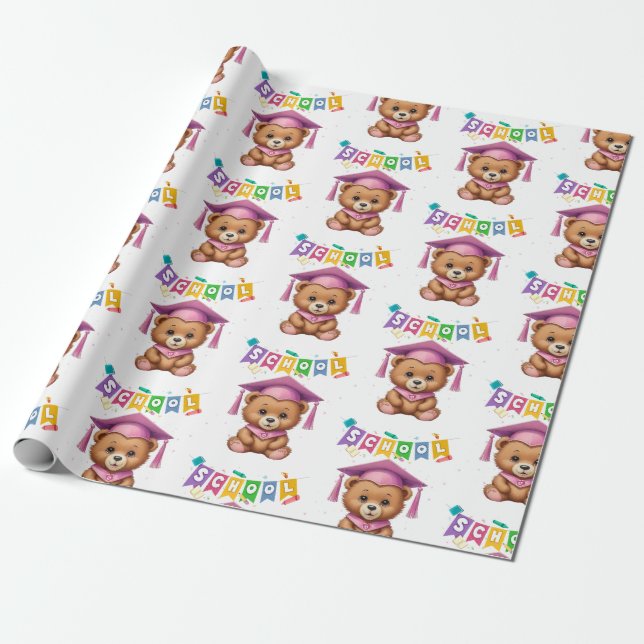 Cute bear Kindergarten Graduation Invitation Wrapping Paper (Unrolled)