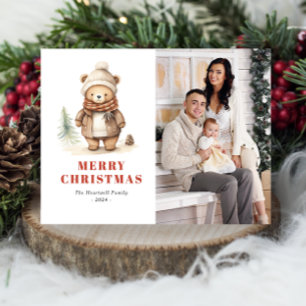 Cute Bear Merry Christmas Photo Holiday Postcard