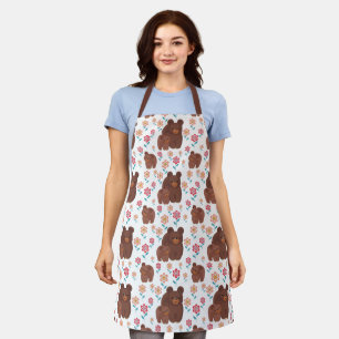 Cute bear mother with baby and flowers pattern apron