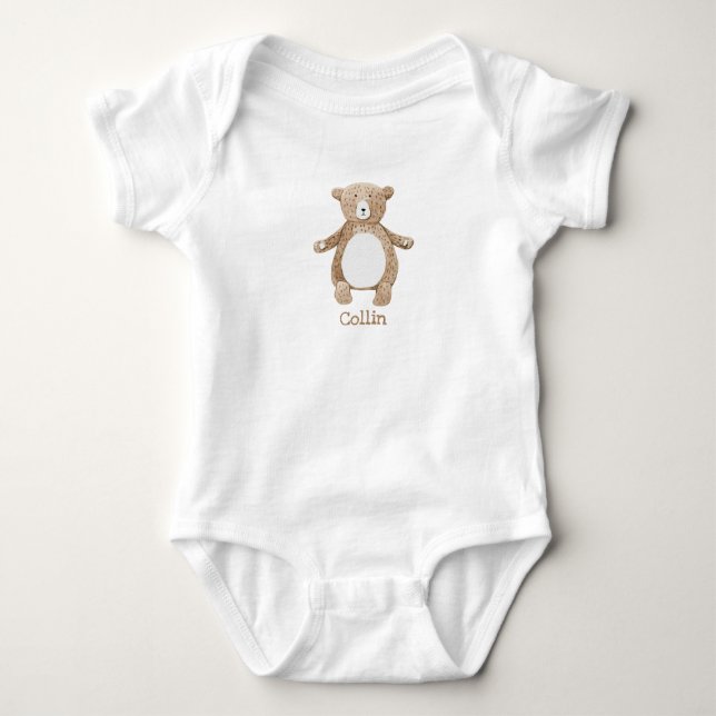 Cute Bear Name Personalized Baby Boy Bodysuit (Front)