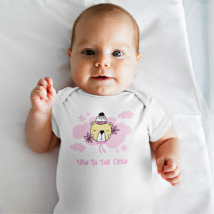 Cute Bear New To The Crew Pink Baby Girl Baby Bodysuit