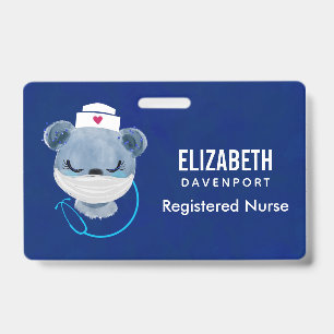 Cute Bear Nurse Wearing a Medical Mask Badge