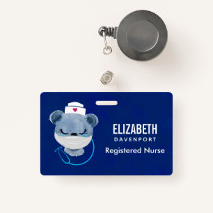 Cute Bear Nurse Wearing a Medical Mask Badge