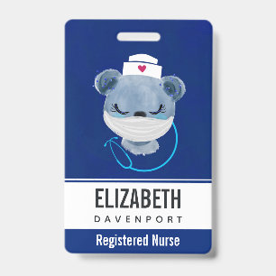 Cute Bear Nurse Wearing a Medical Mask Badge