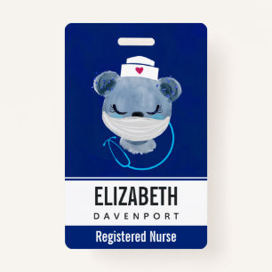 Cute Bear Nurse Wearing a Medical Mask Badge