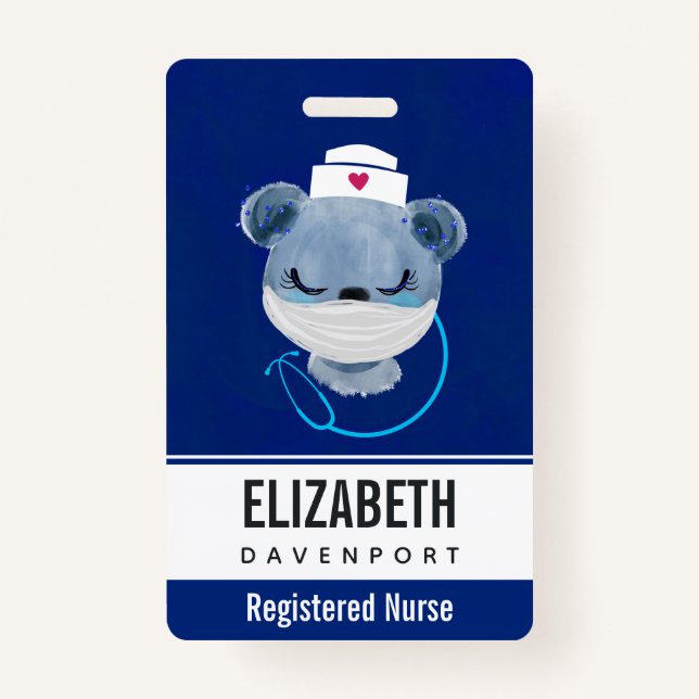Cute Bear Nurse Wearing a Medical Mask Badge (Front)