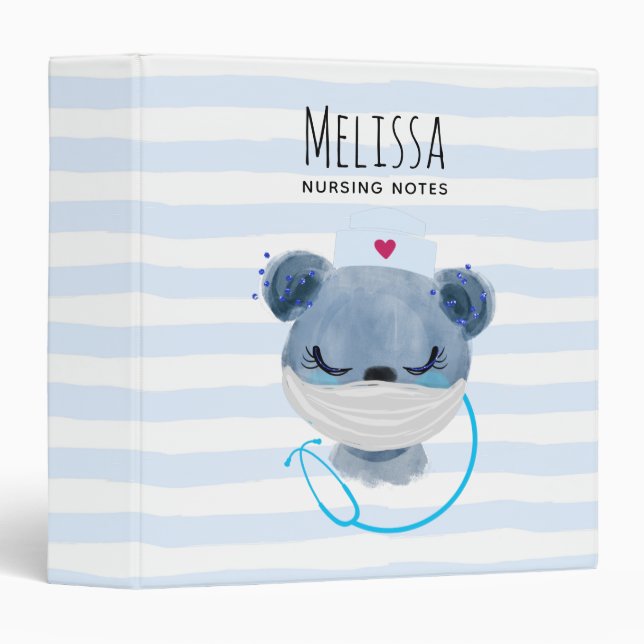 Cute Bear Nurse Wearing a Medical Mask Binder (Front/Spine)