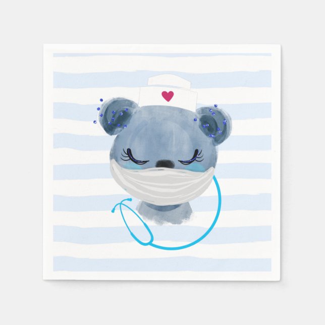 Cute Bear Nurse Wearing a Medical Mask Napkin (Front)
