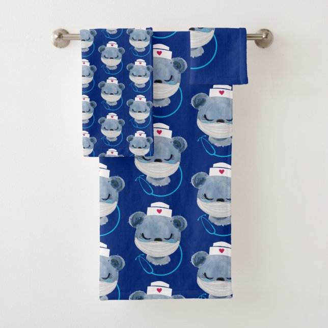 Cute Bear Nurse Wearing a Medical Mask Pattern Bath Towel Set (Insitu)
