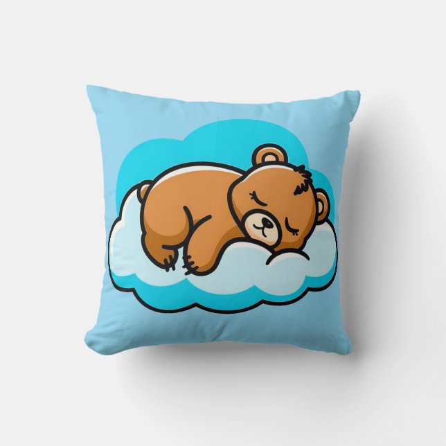 ☁️🐻 Cute Bear on Cloud Cozy Decor Gift ✨ Throw Pillow (Front)