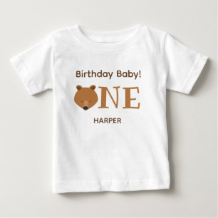 Cute Bear One Name 1st Birthday Baby T-Shirt