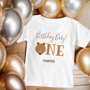 Cute Bear One Name First Birthday Baby T-Shirt