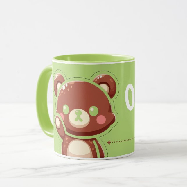 Cute Bear “Oops!” Green Mug –Kawaii Bear Combo Mug (Front Left)