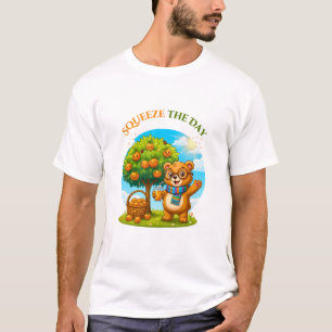 Cute Bear & Orange Tree - Squeeze The Day Illustra T-Shirt
