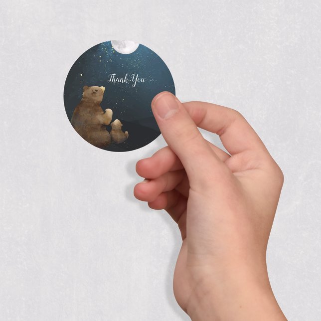 Cute Bear Over The Moon Thank You Classic Round Sticker (Creator Uploaded)