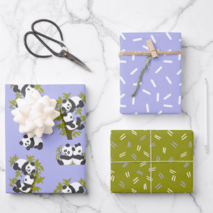 Cute Bear Pandas Party Boy Birthday Gift Wrapping Paper Sheet
