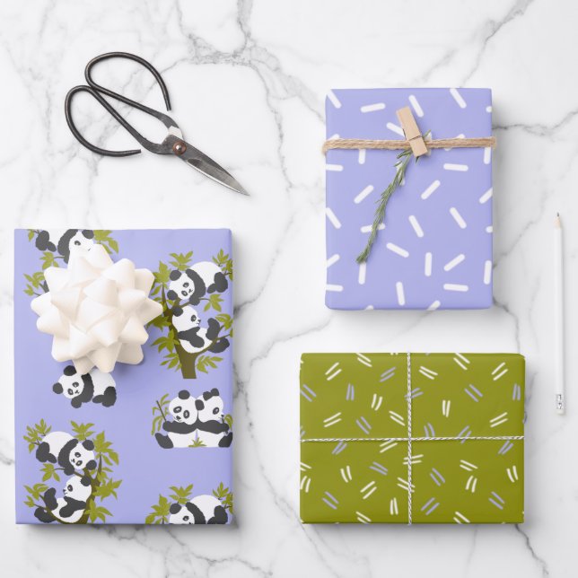 Cute Bear Pandas Party Boy Birthday Gift   Wrapping Paper Sheet (Front)