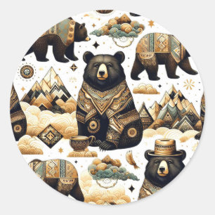 Cute Bear Pattern Classic Round Sticker