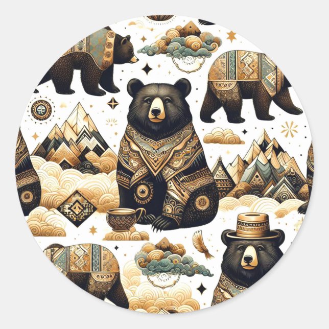Cute Bear Pattern Classic Round Sticker (Front)