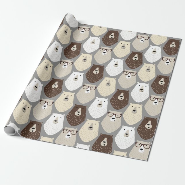 Cute Bear Pattern Fathers Day Gift Funny Dad Bear Wrapping Paper (Unrolled)