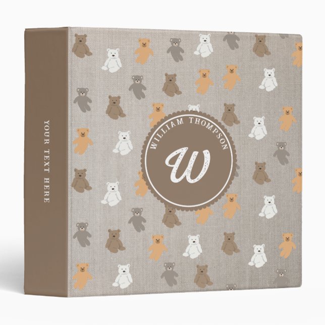 Cute Bear Pattern Initial Monogram Baby Album Binder (Front/Spine)