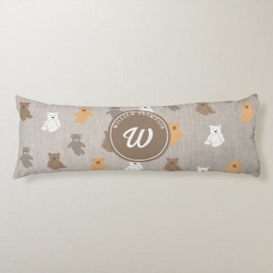 Cute Bear Pattern Initial Monogram Body Pillow