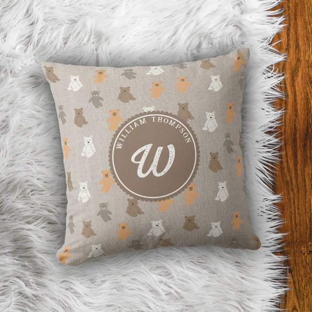 Cute Bear Pattern Initial Monogram Throw Pillow (Cute Bear Pattern Initial Monogram Throw Pillow)
